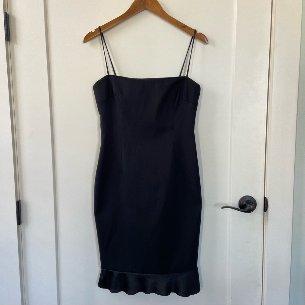 Vintage Laundry by Shelli Segal Y2K Black Spaghetti Strap Ruffle Hem Dress 6 LBD - Picture 2 of 8